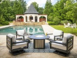 Breezesta Elementz Recycled Plastic 48'' Round Chat Height Fire Pit Table -Patio Vibe Store BREPALMBCHFRPTLNGSET4 zm