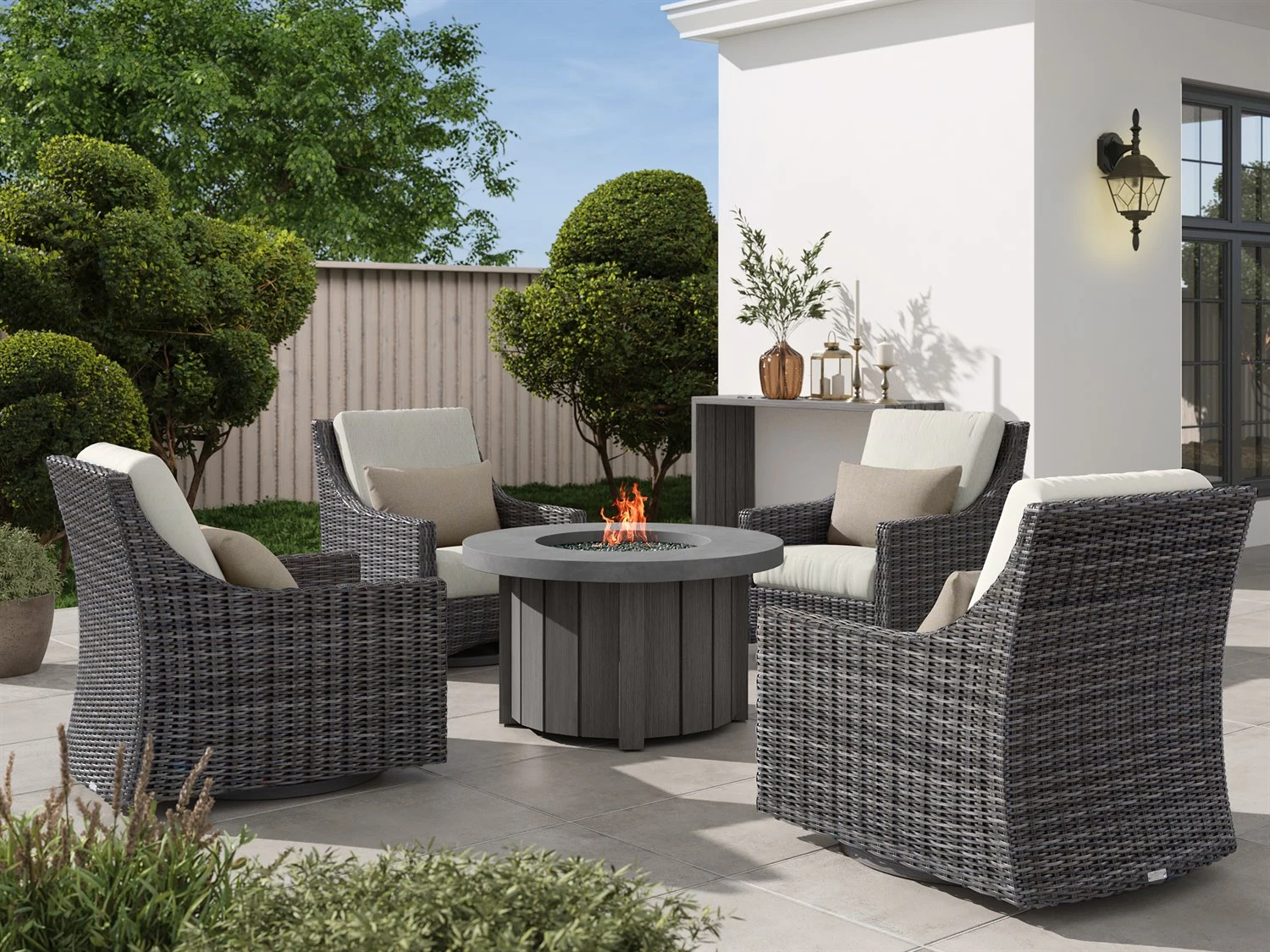 Ebel Trevi Aluminum 42'' Round Plank Top Fire Pit Table With Lid 1 Ebel Trevi Aluminum 42'' Round Plank Top Fire Pit Table With Lid