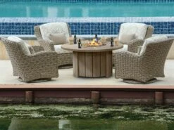 Ebel Trevi Aluminum 50'' Round Plank Top Fire Pit Table With Lid