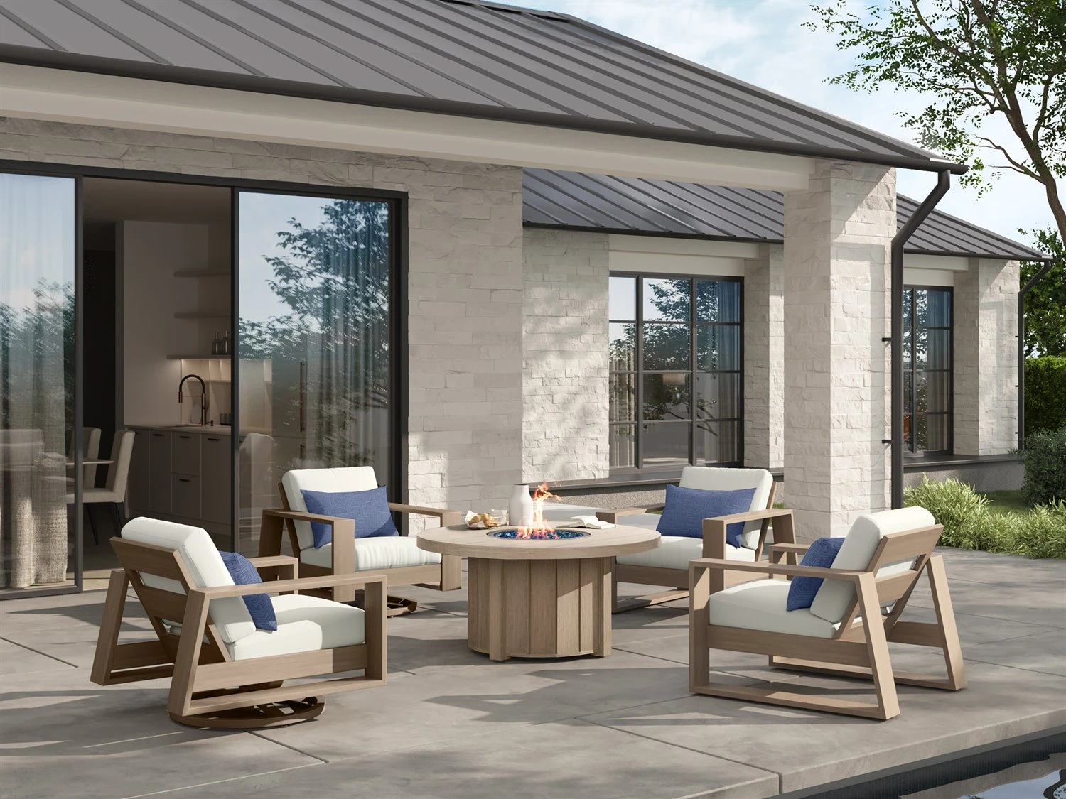 Ebel Trevi Aluminum 42'' Round Plank Top Fire Pit Table With Lid 2 Ebel Trevi Aluminum 42'' Round Plank Top Fire Pit Table With Lid - Image 2