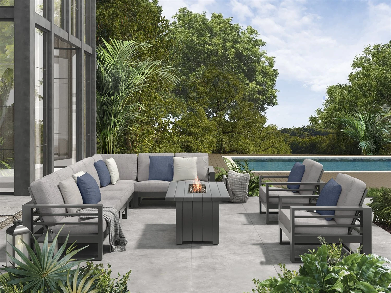 Ebel Trevi Aluminum 50''W X 32''D Rectangular Plank Top Fire Pit Table With Lid 1 Ebel Trevi Aluminum 50''W X 32''D Rectangular Plank Top Fire Pit Table With Lid