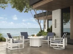 Ebel Trevi Aluminum 50'' Round Plank Top Fire Pit Table With Lid -Patio Vibe Store EBLPLERMOSLFRPTLNGSET21 zm