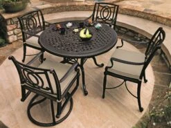Gensun Grand Terrace Cast Aluminum 48'' Round Dining Table With Umbrella Hole
