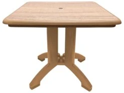Grosfillex Aquaba Resin Sawcut/Teakwood 32'' Square Dining Table With Umbrella Hole