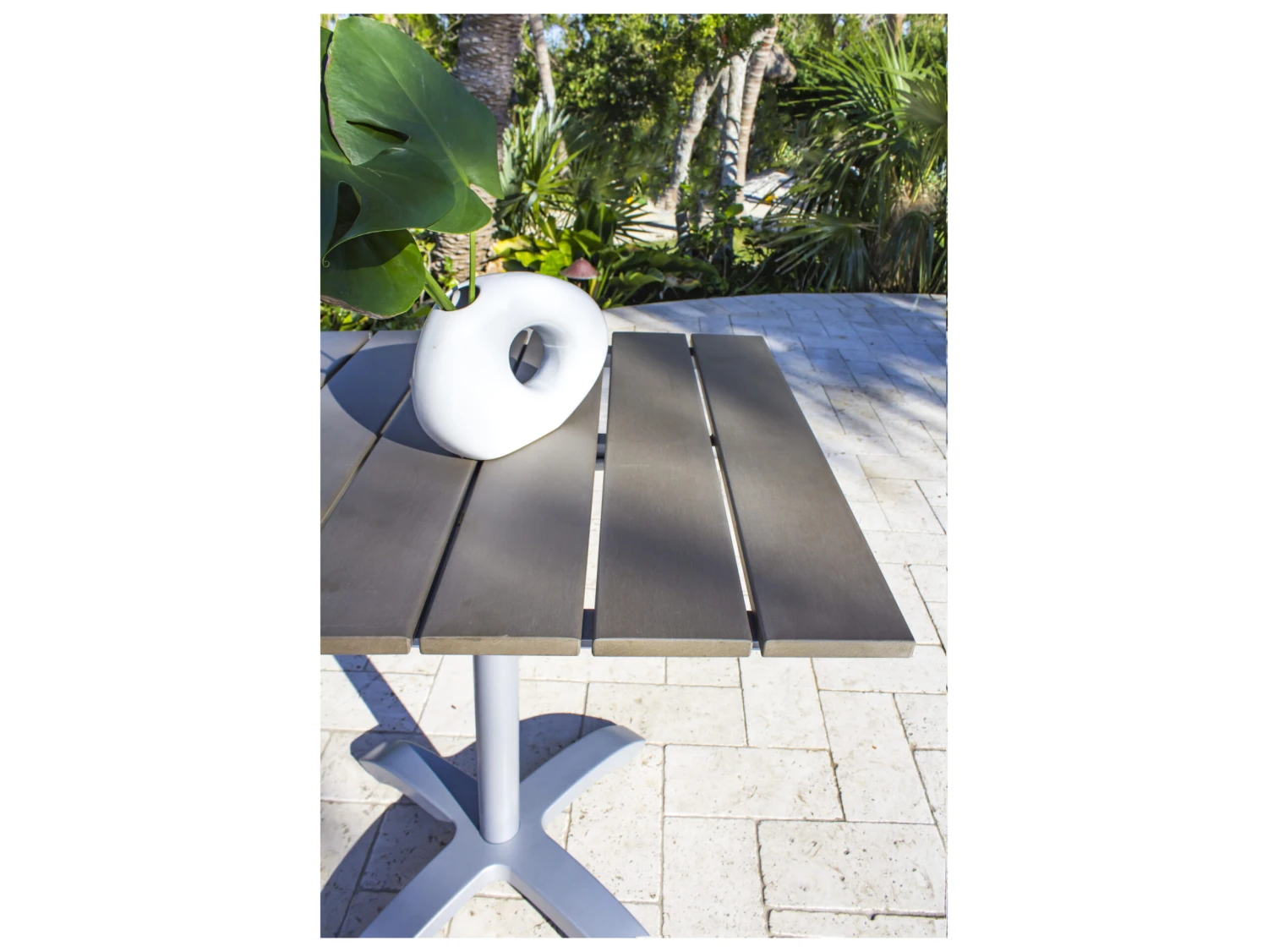 Hospitality Rattan Outdoor Athens Aluminum 28Wide Square Slatted Artificial Wood Dining Table 3 Hospitality Rattan Outdoor Athens Aluminum 28Wide Square Slatted Artificial Wood Dining Table - Image 3