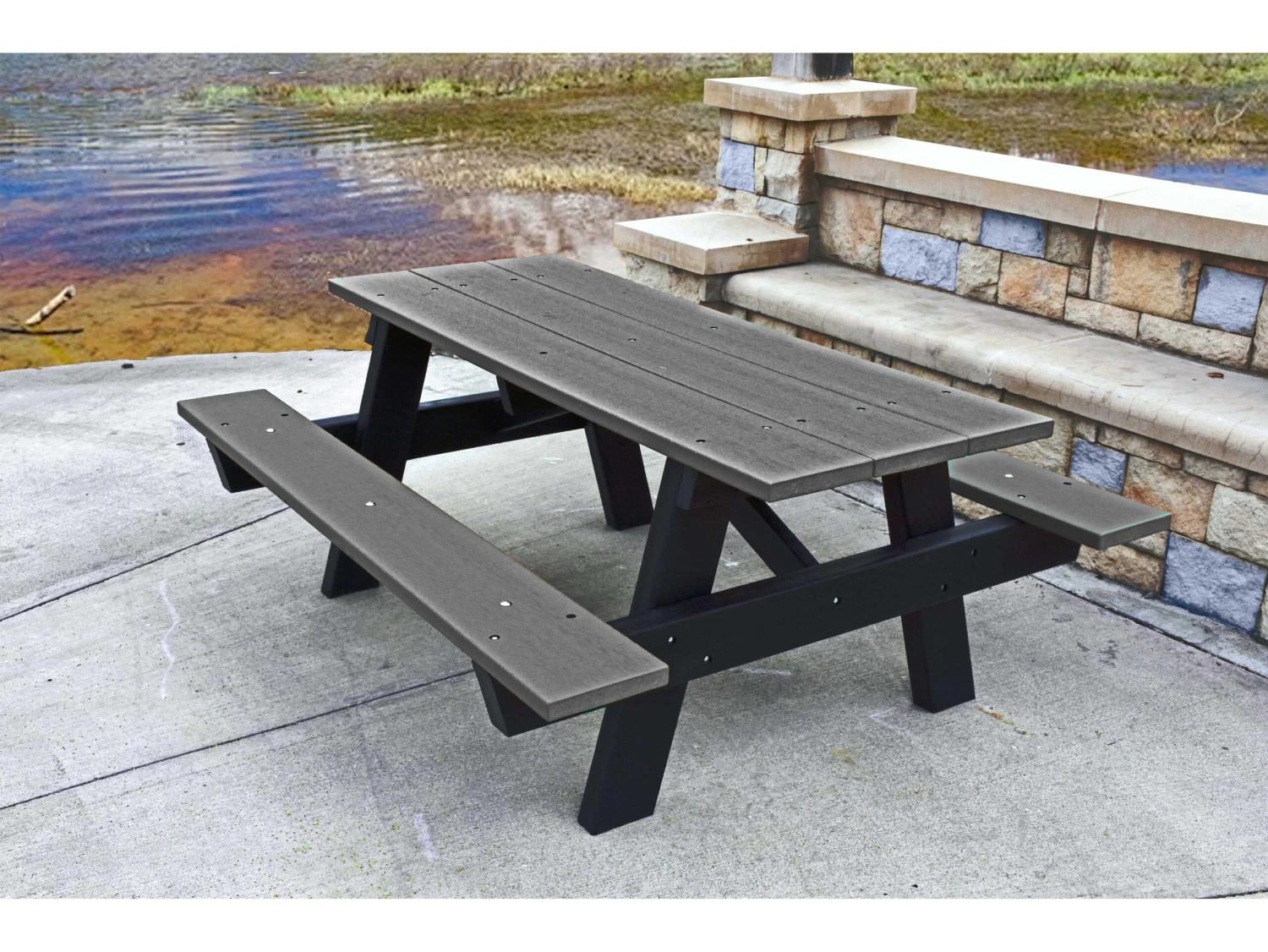 Frog Furnishings A Frame ADA Recycled Plastic 6 Ft. 96''W X 60''D Rectangular Picnic Table 3 Frog Furnishings A Frame ADA Recycled Plastic 6 Ft. 96''W X 60''D Rectangular Picnic Table - Image 3