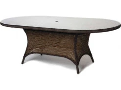 Lloyd Flanders Grand Traverse Wicker 84''W X 44''D Oval Dining Table With Umbrella Hole -Patio Vibe Store LF710842 zm