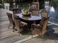 Lloyd Flanders Grand Traverse Wicker 84''W X 44''D Oval Dining Table With Umbrella Hole
