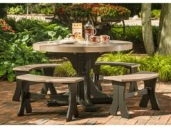 LuxCraft Recycled Plastic 48 Round Dining Height Table With Umbrella Hole -Patio Vibe Store LUXP4RTDININGSET1 zm