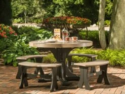 LuxCraft Recycled Plastic 48 Round Dining Height Table With Umbrella Hole -Patio Vibe Store LUXPLYP28TBDININGSET1 zm