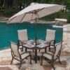 Mallin Trinidad 3000 Series Aluminum 48'' Round Slatted Top Dining Table With Umbrella Hole