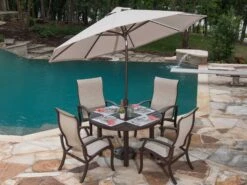 Mallin Trinidad 3000 Series Aluminum 48'' Round Slatted Top Dining Table With Umbrella Hole