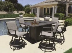 Mallin Pasa Robles Aluminum 57.75'' W X 36'' D Rectangular N-Slatted Top Counter Height Fire Pit Table