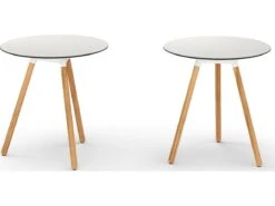 MamaGreen Daisy Aluminum Teak 28'' Round HPL Top Counter Table -Patio Vibe Store MMGDAI503 zm