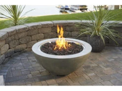 Outdoor Greatroom Cove Natural Grey Supercast Concrete 42'' Round Gas Fire Pit Bowl -Patio Vibe Store OGCV304 zm