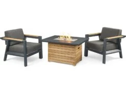 Outdoor Greatroom Darien Teak 44''W X 30''D Rectangular Everblend Top Gas Fire Pit Table -Patio Vibe Store OGDAR1224EBGK10 zm