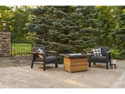 Outdoor Greatroom Darien Teak 44''W X 30''D Rectangular Everblend Top Gas Fire Pit Table -Patio Vibe Store OGDAR1224EBGK11 zm