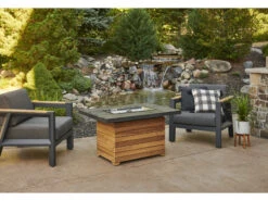 Outdoor Greatroom Darien Teak 44''W X 30''D Rectangular Everblend Top Gas Fire Pit Table -Patio Vibe Store OGDAR1224EBGK12 zm