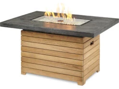 Outdoor Greatroom Darien Teak 44''W X 30''D Rectangular Everblend Top Gas Fire Pit Table