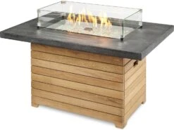 Outdoor Greatroom Darien Teak 44''W X 30''D Rectangular Everblend Top Gas Fire Pit Table -Patio Vibe Store OGDAR1224EBGK3 zm