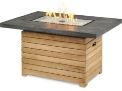 Outdoor Greatroom Darien Teak 44''W X 30''D Rectangular Everblend Top Gas Fire Pit Table -Patio Vibe Store OGDAR1224EBGK4 zm