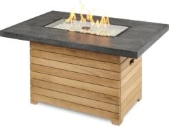 Outdoor Greatroom Darien Teak 44''W X 30''D Rectangular Everblend Top Gas Fire Pit Table -Patio Vibe Store OGDAR1224EBGK6 zm