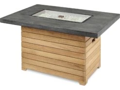 Outdoor Greatroom Darien Teak 44''W X 30''D Rectangular Everblend Top Gas Fire Pit Table -Patio Vibe Store OGDAR1224EBGK7 zm