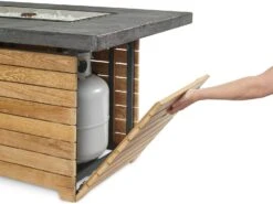 Outdoor Greatroom Darien Teak 44''W X 30''D Rectangular Everblend Top Gas Fire Pit Table -Patio Vibe Store OGDAR1224EBGK8 zm