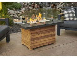 Outdoor Greatroom Darien Teak 44''W X 30''D Rectangular Everblend Top Gas Fire Pit Table -Patio Vibe Store OGDAR1224EBGK9 zm