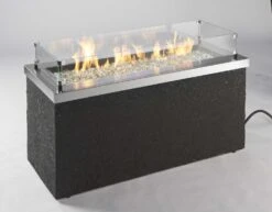 Outdoor Greatroom Key Largo Concrete 48''W X 19''D Rectangular Crystal Fire Pit Table With Stainless Steel Top & Grey Tereneo Base -Patio Vibe Store OGKL1242SS3 zm