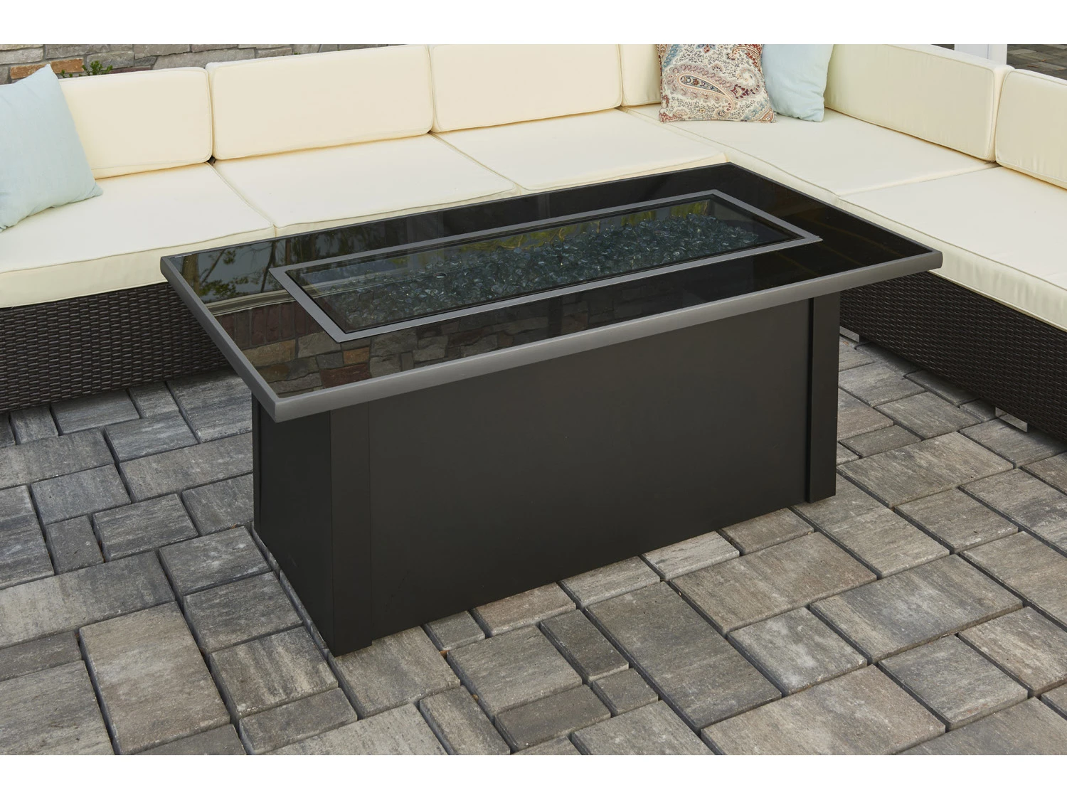Outdoor Greatroom Monte Carlo Steel Black 59''W X 30''D Rectangular Fire Table With Black Glass Top 1 Outdoor Greatroom Monte Carlo Steel Black 59''W X 30''D Rectangular Fire Table With Black Glass Top