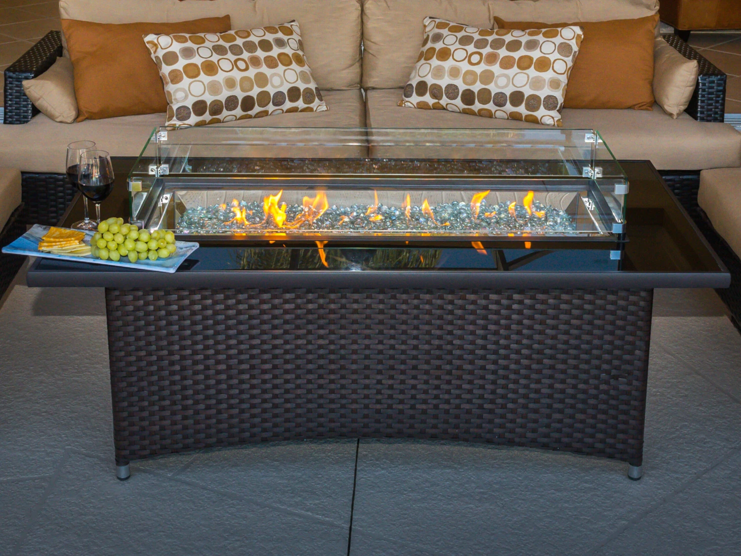 Outdoor Greatroom Montego Wicker 59''W X 30''D Rectangular Crystal Fire Pit Table 2 Outdoor Greatroom Montego Wicker 59''W X 30''D Rectangular Crystal Fire Pit Table - Image 2