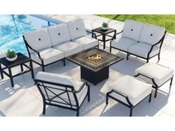 Castelle Lancaster Deep Seating Aluminum 38'' Square Coffee Fire Pit Table