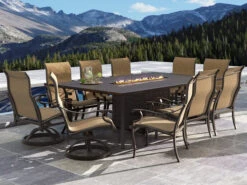 Castelle Classical Cast Aluminum 108 X 54 Rectangular Dining Table With Firepit And Lid -Patio Vibe Store PFMNTRYSLNGDINSET1 zm