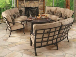 Castelle Classical Cast Aluminum 49 Round Coffee Table With Firepit And Lid -Patio Vibe Store PFMONTLNGESET1 zm