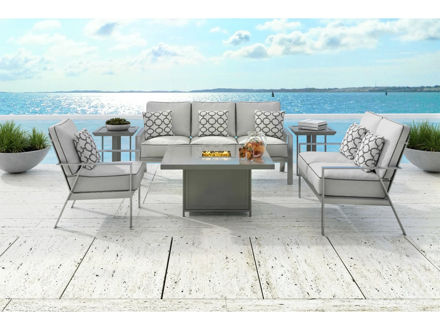 Castelle Moderna Cast Aluminum 44 Square Coffee Table W/ Firepit And Lid 2 Castelle Moderna Cast Aluminum 44 Square Coffee Table W/ Firepit And Lid - Image 2