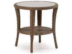 Watermark Living Alexandria Wicker 24'' Round Glass Top End Table -Patio Vibe Store PS6020G1 zm