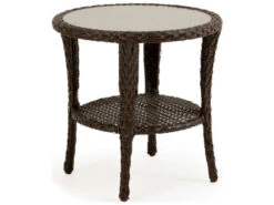 Watermark Living Alexandria Wicker 24'' Round Glass Top End Table -Patio Vibe Store PS6020G2 zm