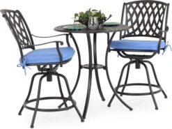 Watermark Living Oxford Cast Aluminum Weathered Black 30'' Round Counter Table With Umbrella Hole