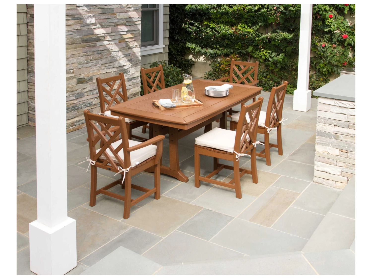 POLYWOOD® Rustic Farmhouse Recycled Trestle 75''W X 39''D Rectangular Dining Table With Umbrella Hole 16 POLYWOOD® Rustic Farmhouse Recycled Trestle 75''W X 39''D Rectangular Dining Table With Umbrella Hole - Image 16