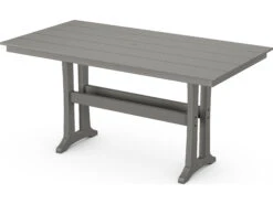 POLYWOOD® Farmhouse Recycled Plastic Trestle 72''W X 37''D Rectangular Counter Table With Umbrella Hole -Patio Vibe Store PWPLR83T1L13 zm