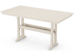 POLYWOOD® Farmhouse Recycled Plastic Trestle 72''W X 37''D Rectangular Counter Table With Umbrella Hole -Patio Vibe Store PWPLR83T1L15 zm