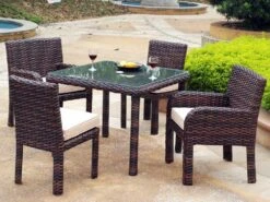 South Sea Rattan St Tropez Wicker 38'' Square Glass Top Dining Table