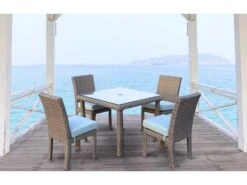South Sea Rattan St Tropez Wicker 38'' Square Glass Top Dining Table -Patio Vibe Store SRSTTROPDINSET1 zm
