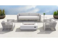 Sunset West White Carrara Marble Aluminum 60''W X 30''D Rectangular Fire Pit Table