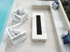 Sunset West White Carrara Marble Aluminum 60''W X 30''D Rectangular Fire Pit Table -Patio Vibe Store SWNWPRTQCKFRPTLNGSET1 zm