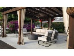 Sunset West Gravelstone Concrete 41''W Round Fire Pit Table -Patio Vibe Store SWPRVNCEQCKFRPTLNGSET1 zm