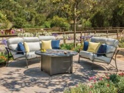 Tropitone Linea Aluminum 42'' Round Match Lit Fire Pit Table -Patio Vibe Store TPCRSICACSHFRPTLNGSET1 zm