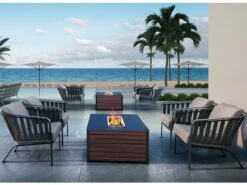 Tropitone Woodplank Aluminum 50''W X 30''D Rectangular Match Lit Fire Pit Table