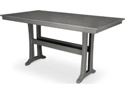 Trex® Outdoor Furniture™ Farmhouse Trestle Recycled Plastic 72''W X 37''D Rectangular Counter Table With Umbrella Hole -Patio Vibe Store TRXTXPLR83T1L15 zm